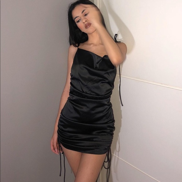 Black Cabo Satin Ruched Slip Dress from SHOP LEAU - Picture 2 of 3